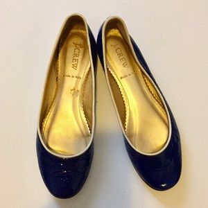 J. Crew Leather Blue Flats with White Trimming
